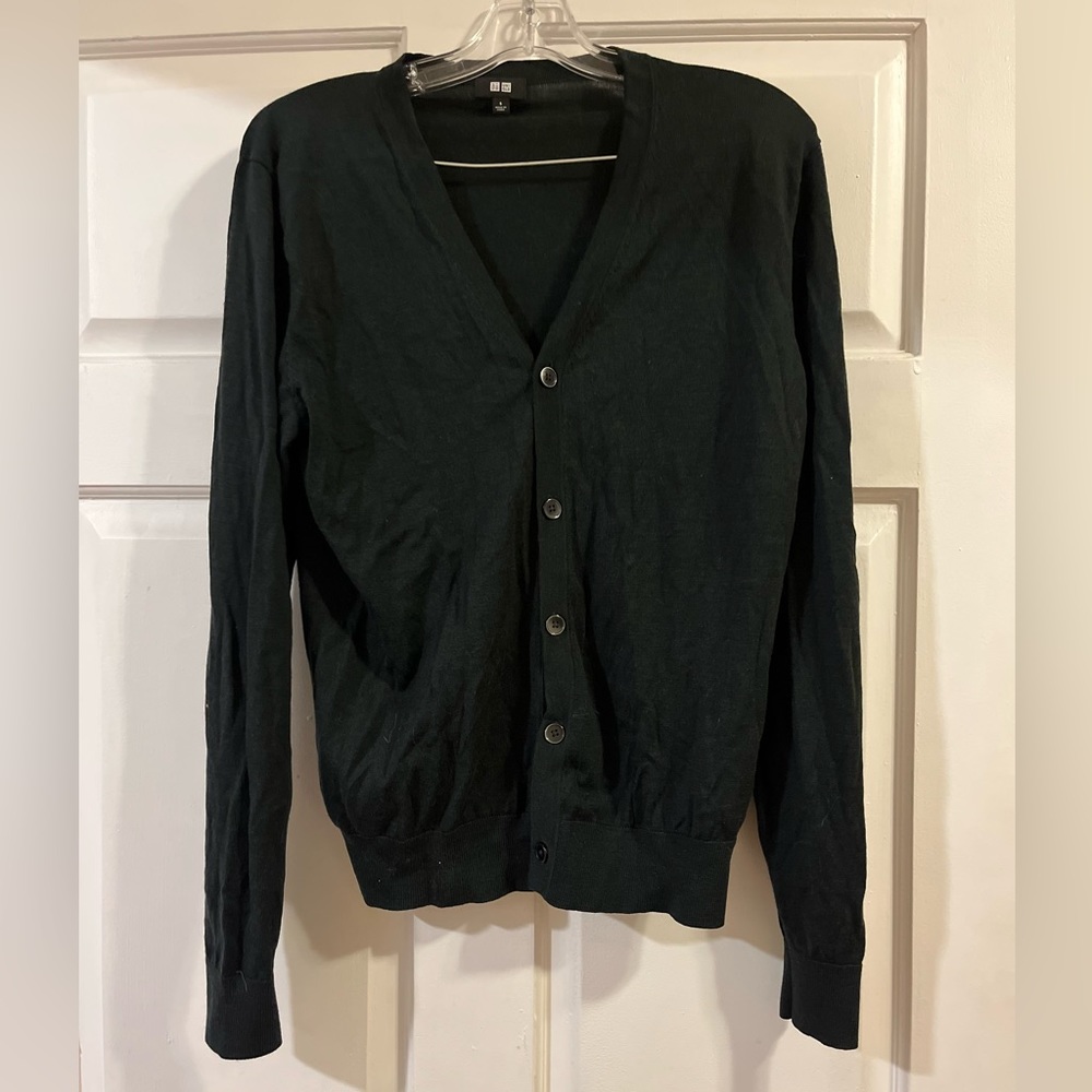Uniqlo Mens Dark Green Merino Cardigan, S - like new!